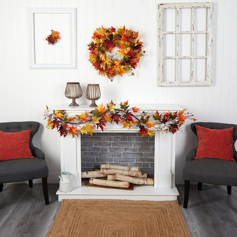 Nearly Natural 6-ft Autumn Maple Leaf and Berry Fall Garland image number 5