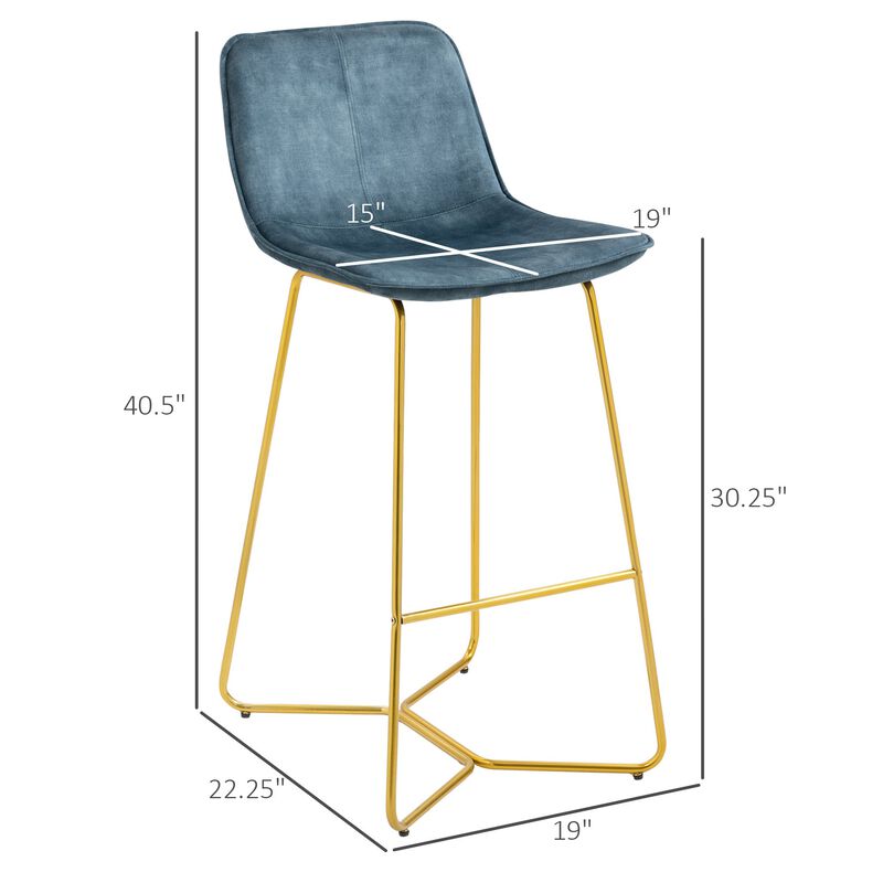 Blue Velvet Bar Seats: Tall Stools with Gold-Tone Metal Legs