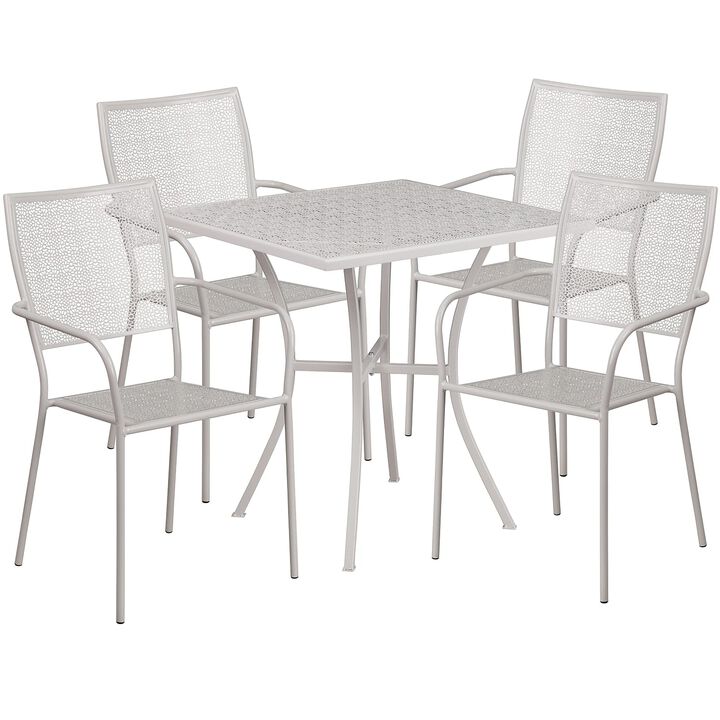 Flash Furniture Oia Commercial Grade 28" Square Gold Indoor-Outdoor Steel Patio Table Set with 4 Square Back Chairs