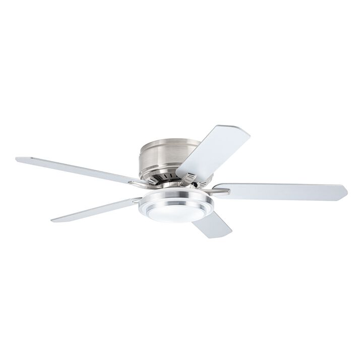 52" Modern Brushed Nickel Flush Mount LED Ceiling Fan with Remote