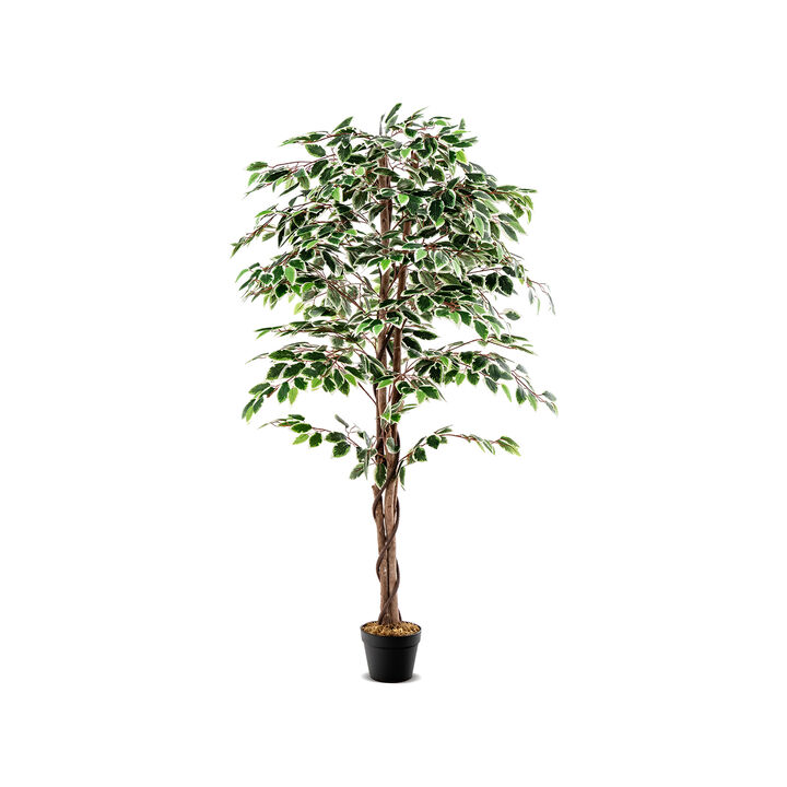 Artificial Ficus Tree Tall Faux Indoor Plant with 1008 Leaves Nursery Pot and Dried Moss