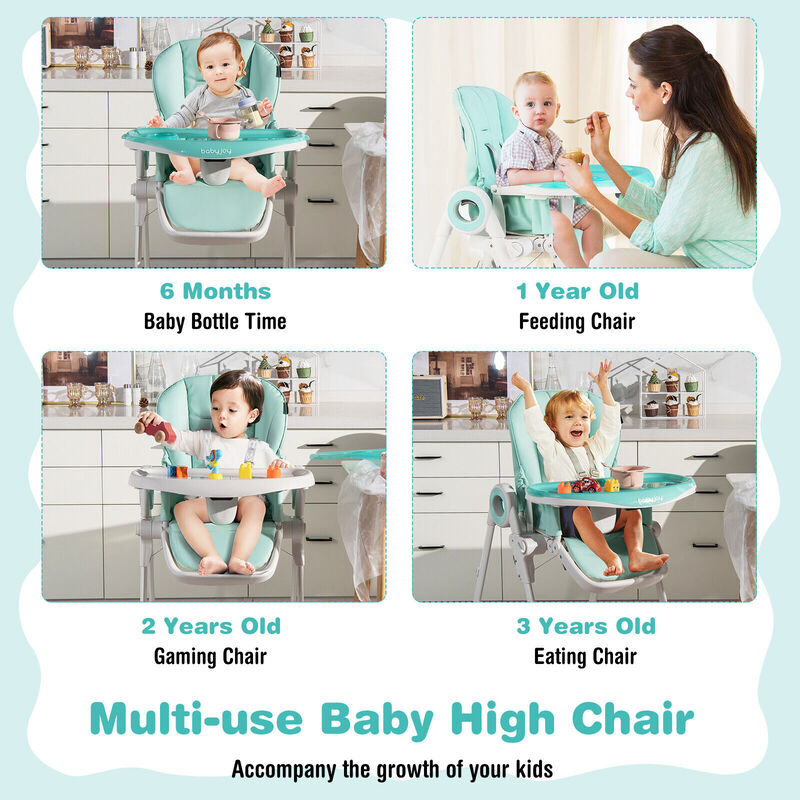 Baby High Chair Foldable Feeding Chair with 4 Lockable Wheels