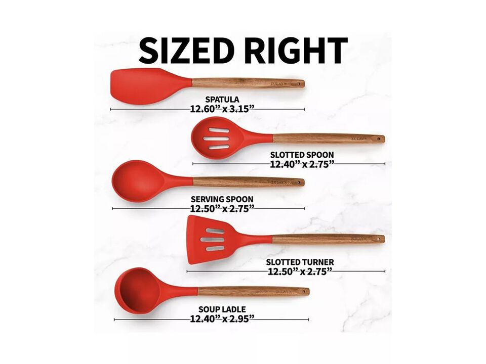 Zulay Kitchen 5 Piece Silicone Utensils Set with Authentic Acacia Wood Handles