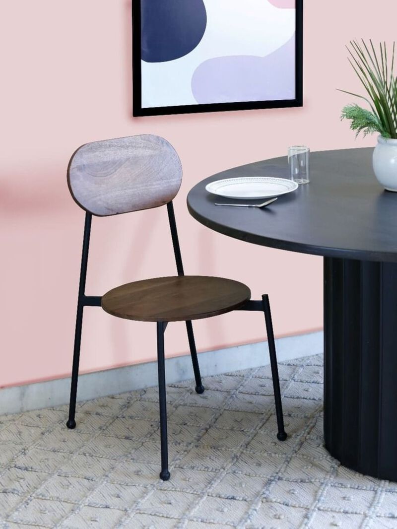 Hivvago Set of Two Brown And Black Metal and Wood King Louis Back Dining Side Chairs