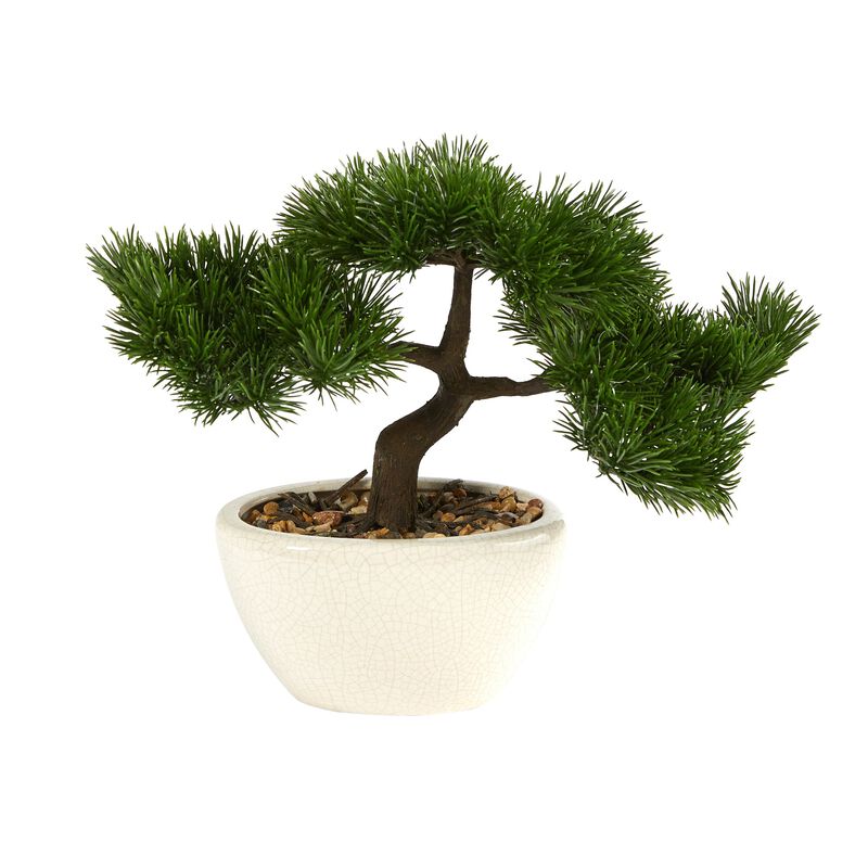 Hivvago 10 Inches Cedar Bonsai Artificial Tree in Decorative Planter