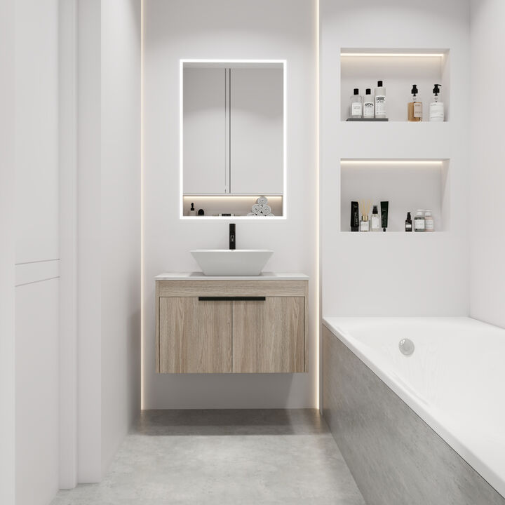 30 " Modern Design Float Bathroom Vanity With Ceramic Basin Set, Wall Mounted White Vanity With Soft Close Door, KD-Packing, KD-Packing,2 Pieces Parcel(TOP-BAB101MOWH)