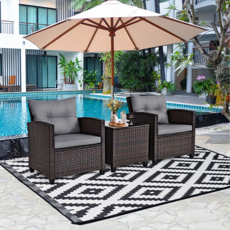 Hivvago 3 Pieces Rattan Patio Furniture Set with Washable Cushion