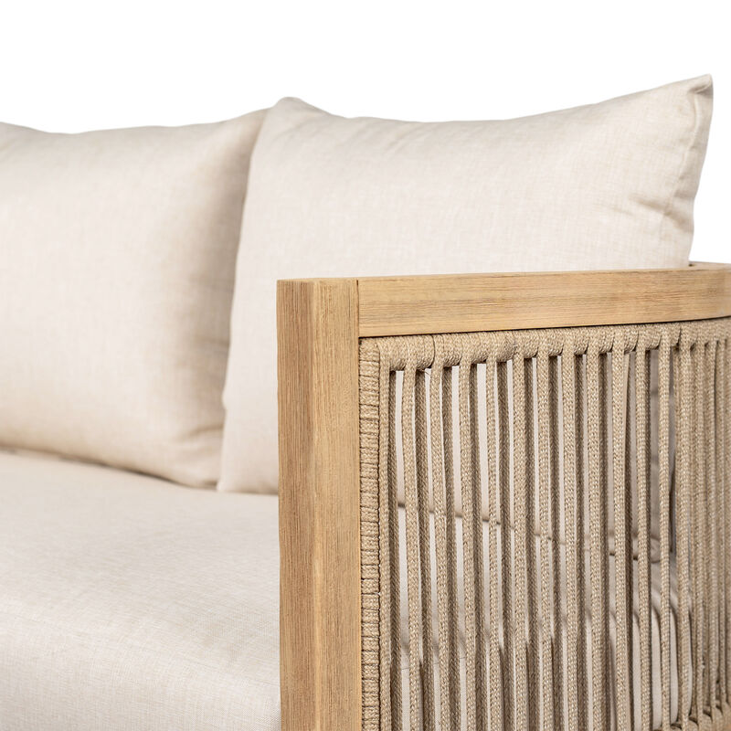 Christopher Knight Home Remy 54" Outdoor Acacia Wood Upholstered Loveseat with Curved Rope Weave Back image number 7