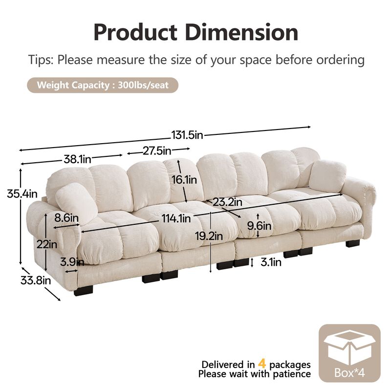 Chenille Cloud 4-Seater Sofa,Exquisite pillows and quilted back cushions,Soft padded armrests,Deep Seat Sofa Couch For Living Room-Orange image number 3