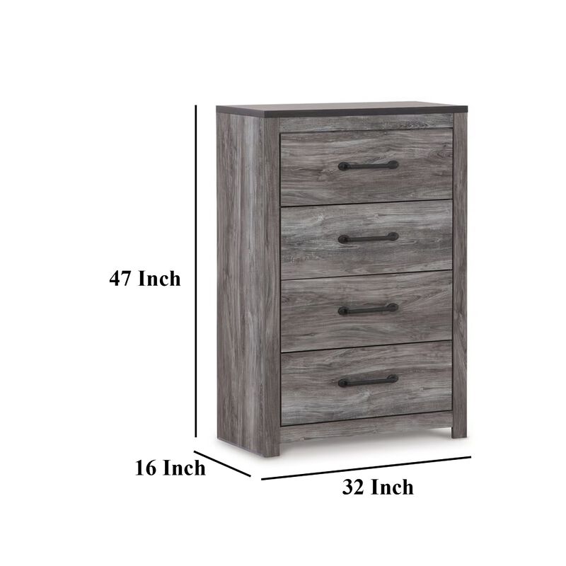 Bono Tall Dresser Chest, 4 Storage Drawers, Wood Grain Gray Finish