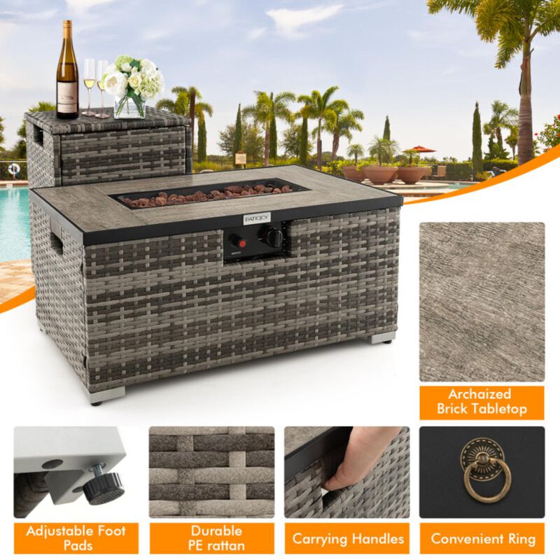 Hivvago Propane Rattan Fire Pit Table Set with Side Table Tank and Cover