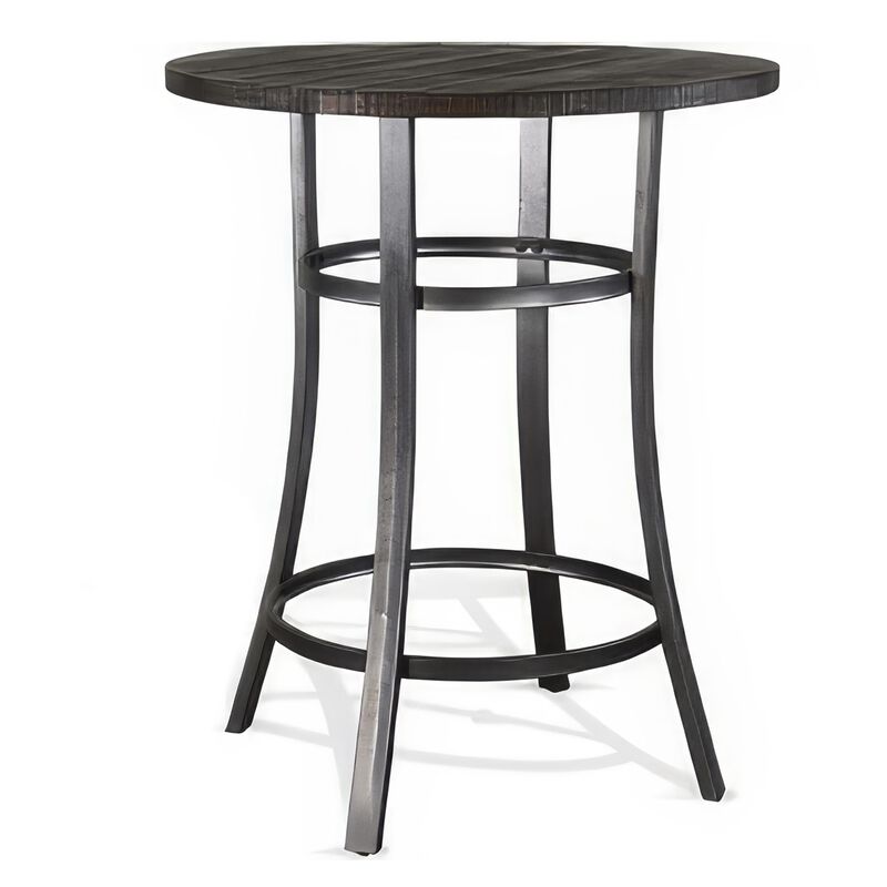 Flint Bar Height Table Round 42 Inch, Dark Brown Mahogany Wood n Metal