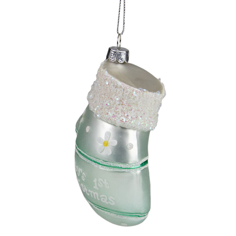 4" Baby's 1st Christmas Mint Green Glass Mitten Holiday Ornament image number 4