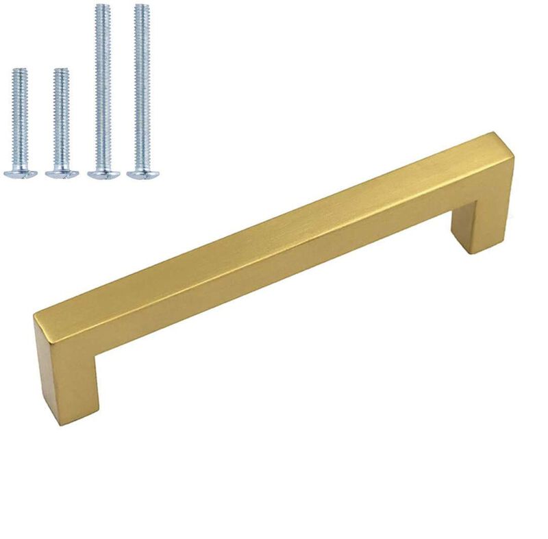 homdiy 6 Pack Brushed Brass Gold Drawer Pulls Square Brass Cabinet Hardware Gold Cabinet Pulls for Cabinets,5'' Hole Centers