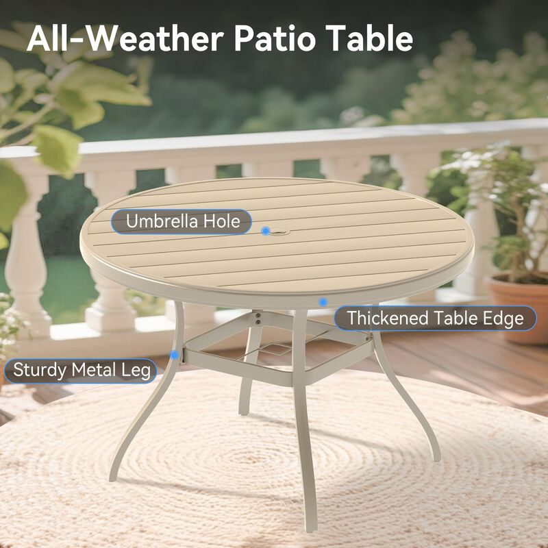 52.95" Outdoor Round Patio Dining Table for 6-7 People, All Weather Metal Dining Table with Umbrella Hole image number 3