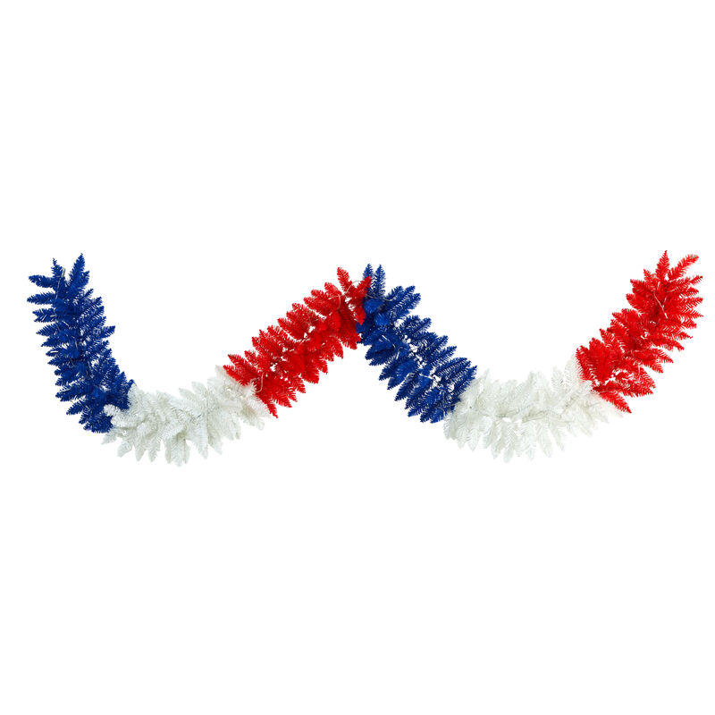 HomPlanti 9" Red, White and Blue â€œAmericana" Artificial Garland with 50 Warm LED Lights