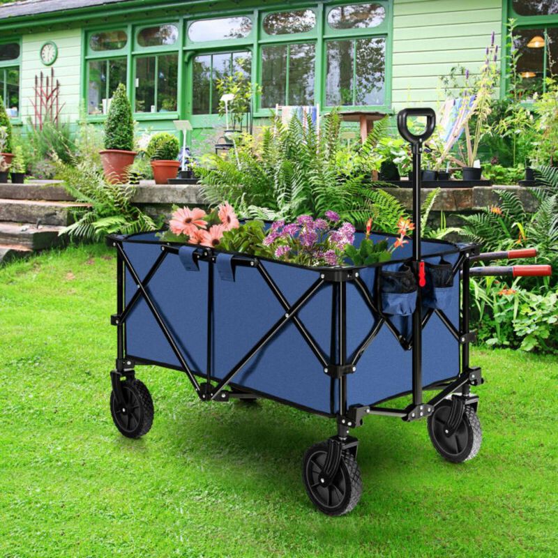 Hivvago Outdoor Folding Wagon Cart with Adjustable Handle and Universal Wheels