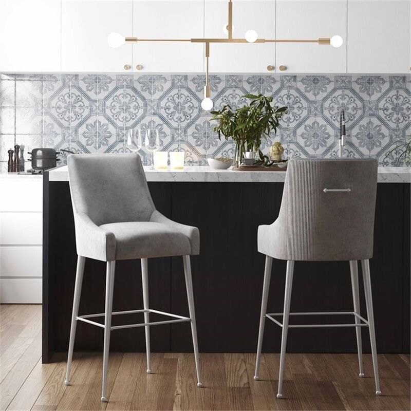 TOV Furniture Beatrix Pleated Light Grey Velvet Counter Stool image number 1