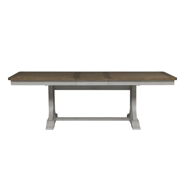 Liberty Furniture Farmhouse Reimagined 7 Piece Trestle Table Set in Antique White w/ Chestnut Top