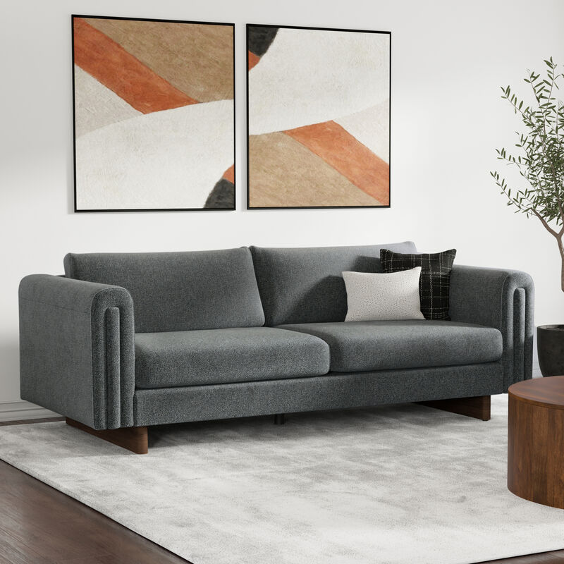 Jones 84 inch Wide Contemporary Sofa in Dark Grey Tightly Woven Performance Fabric