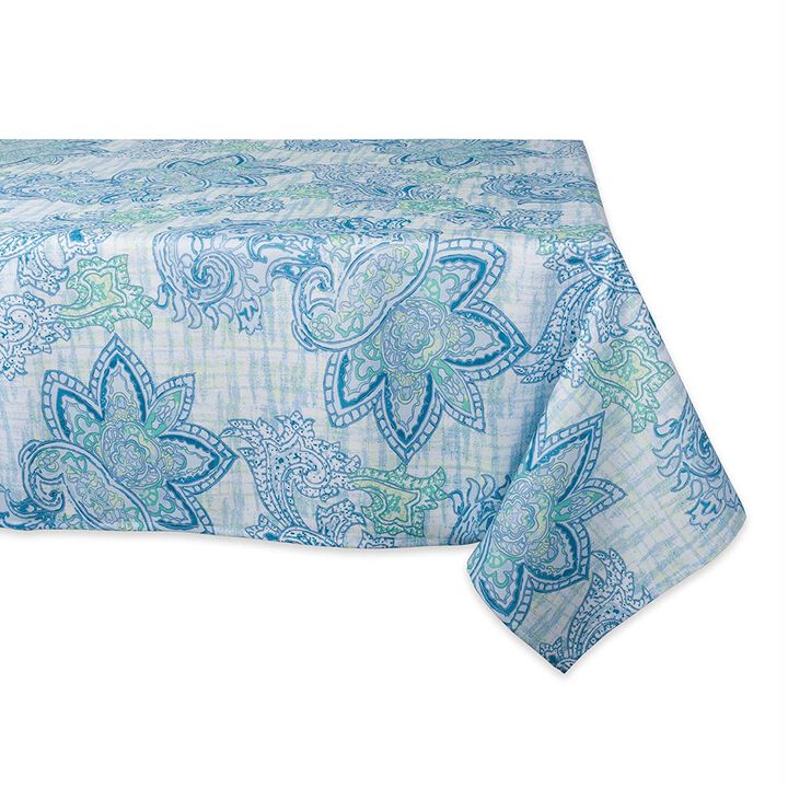 120" Blue and White Paisley Printed Rectangular Outdoor Tablecloth