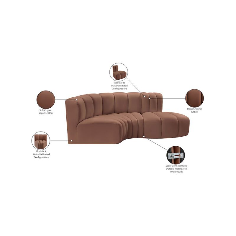 Meridian Furniture Arc Cognac Vegan Leather Modular Sofa