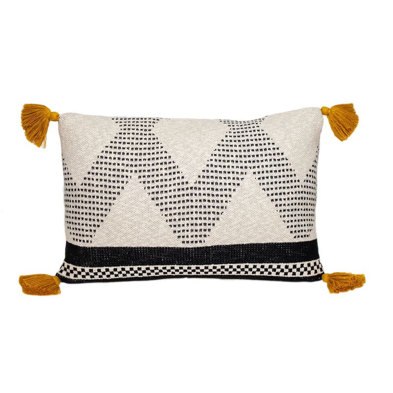24" Beige and Black Knitted Chevron Rectangular Throw Pillow