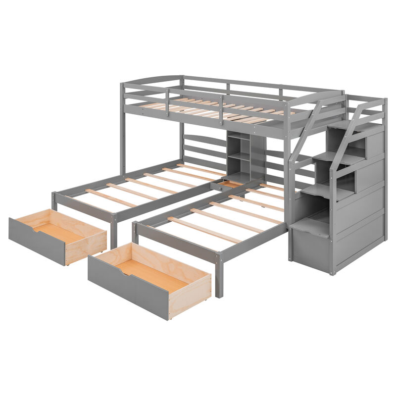 Whisen Twin over Twin Bunk Bed with Drawers, Slide & Shelves, Solid Pine for Kids Bedroom image number 5