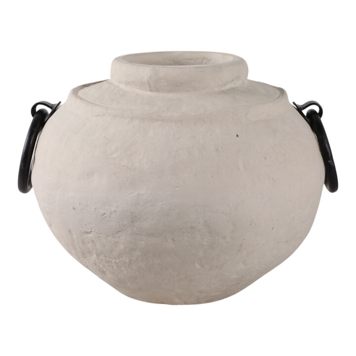12x10" Ecomix Vase With Metal Handles, Ivory/ Blk