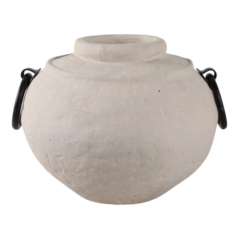 12x10" Ecomix Vase With Metal Handles, Ivory/ Blk image number 0