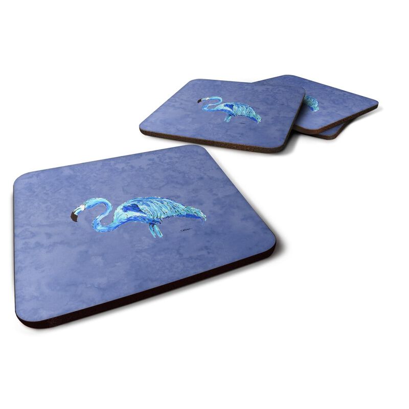Caroline's Treasures 8873FC Flamingo on Slate Blue Foam Coasters (Set of 4), 3.5 H x 3.5 W, Multicolor