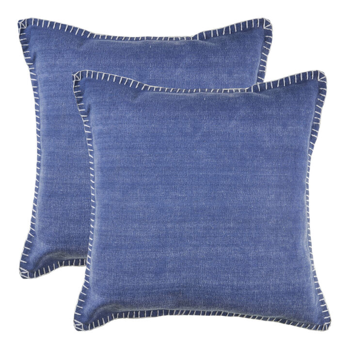 HomeRoots Set of Two Blue Cotton Throw Pillow