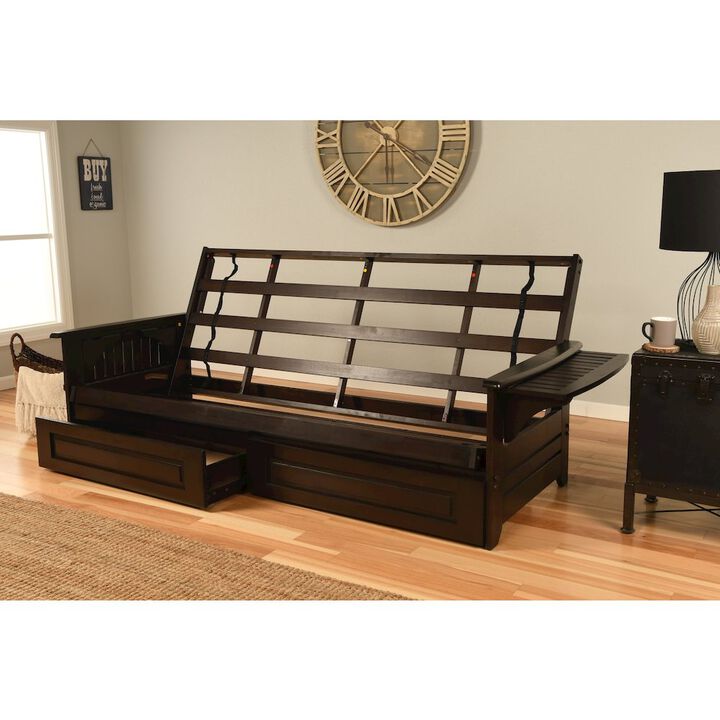 Phoenix Frame Queen-Espresso Finish-Oregon Trail Java Mattress-Storage Drawers
