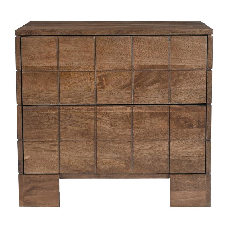 HomeRoots 22" Walnut Wood Carved Geometric Two Drawer Nightstand image number 0