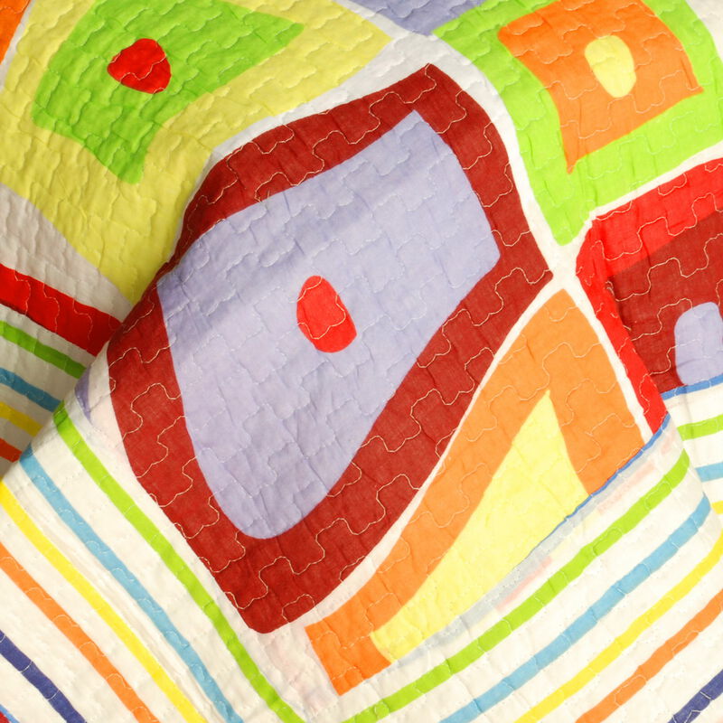 Vermicelli Quilted Cotton Striped Printed Quilt Set Queen Size Sparks Fly Design Set image number 2