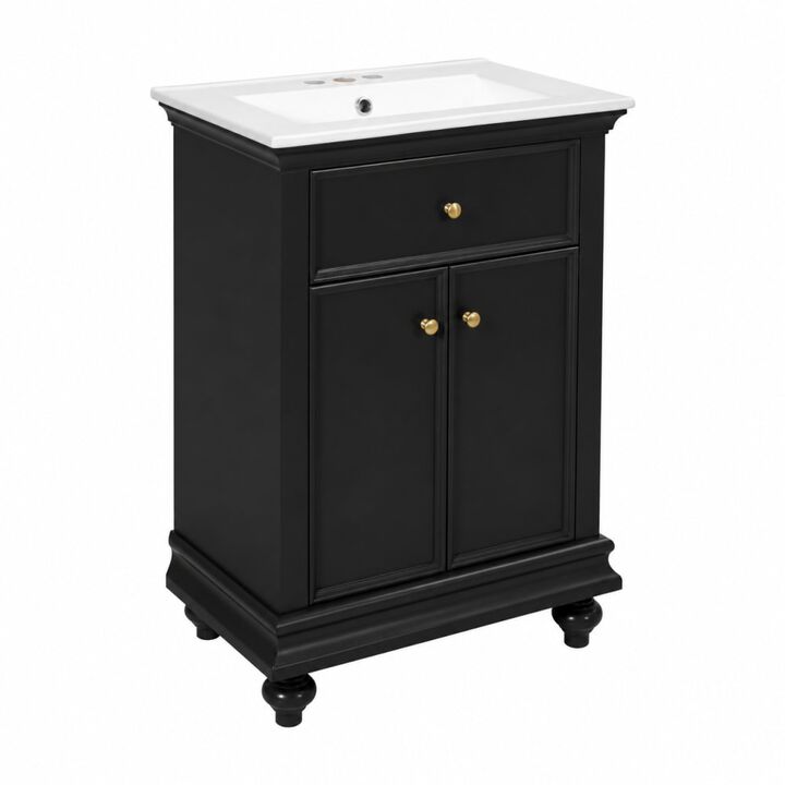 ELEMENT ACE 24 Inch Modern Bathroom Vanity with Ceramic Sink, Tip-Out Drawer, Soft-Close Hinges, Ball-Turned Legs and Adjustable Storage Shelf for Bathrooms