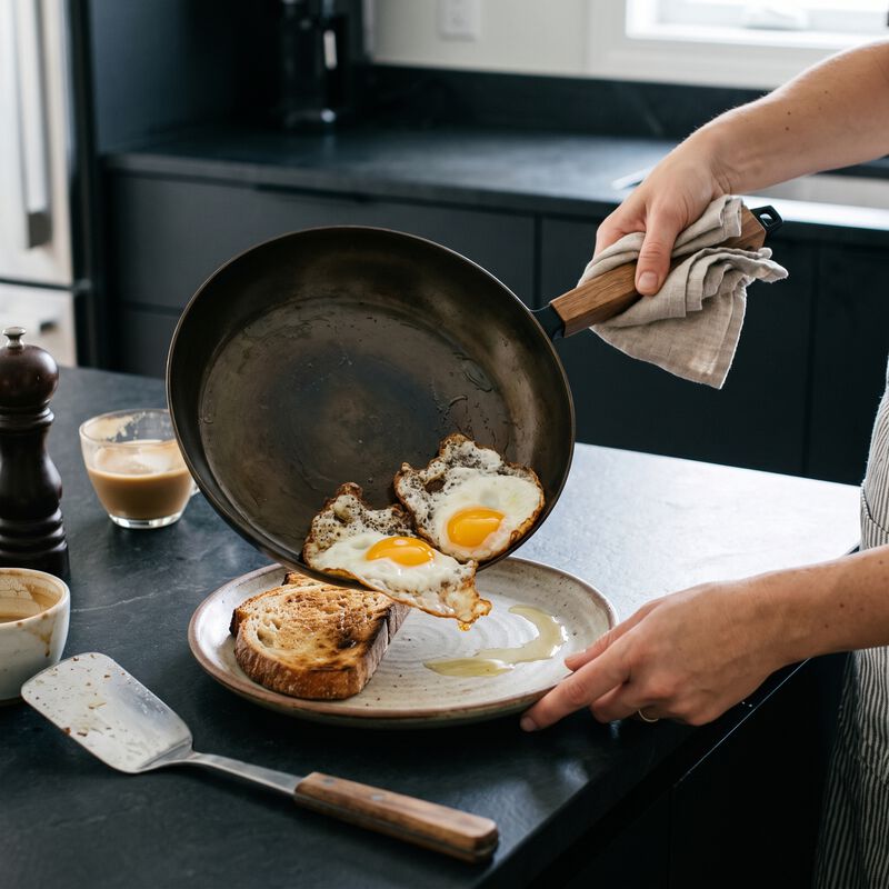 Alva Forest Naturally Nonstick Carbon Steel Frying Pan 4-Piece Set - Acacia Wood Handle, Pre-Seasoned and Made w/o PFAS, PFOA & PTFE - Induction and All Stovetop Compatible with Even Heat Distribution image number 3