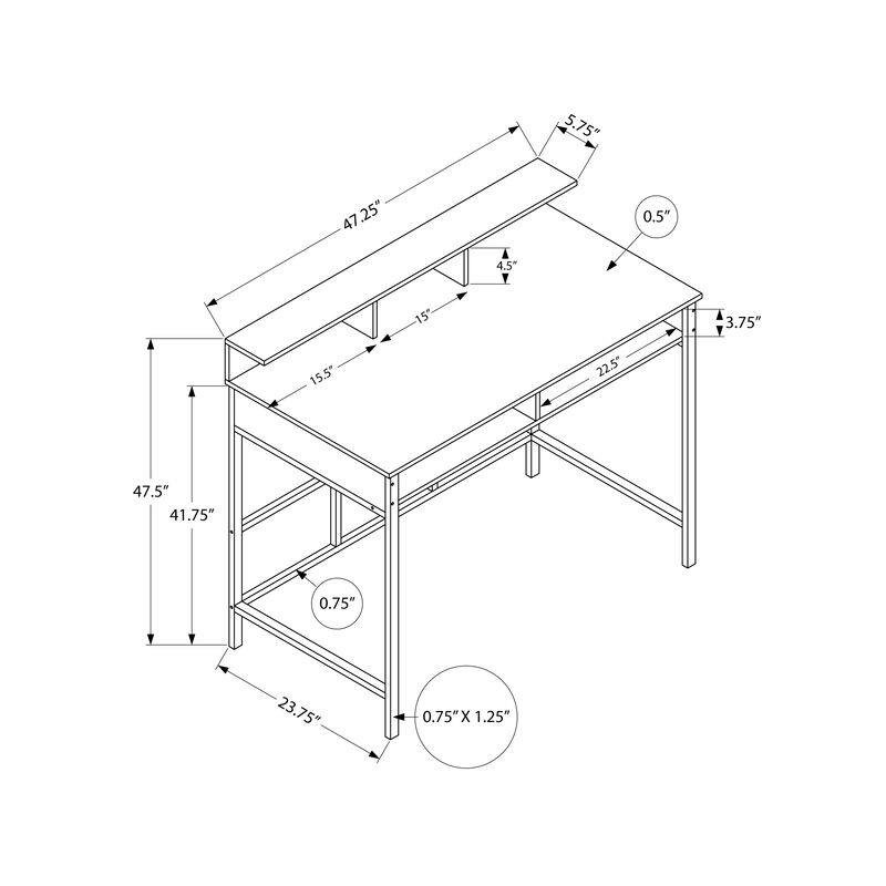 Monarch Specialties I 7703 Computer Desk, Home Office, Standing, Storage Shelves, 48"L, Work, Laptop, Metal, Laminate, Grey, Black, Contemporary, Modern