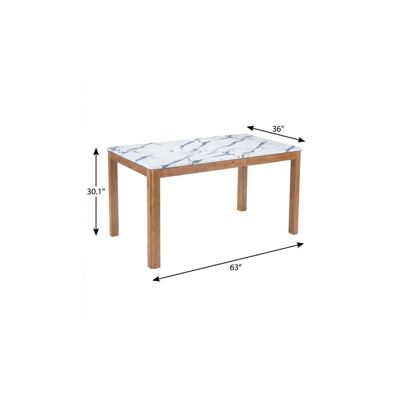 HomeRoots 63" White and Natural Faux Marble and Solid Wood Dining Table image number 6