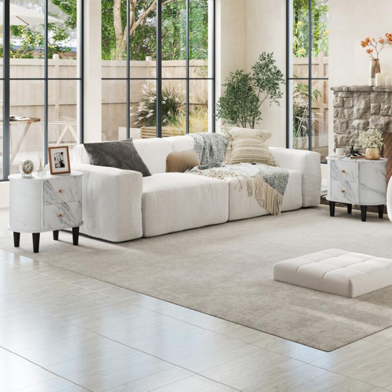 Hivvago 2-Drawer Nightstand Modern Faux Marble Bedside Table with Storage