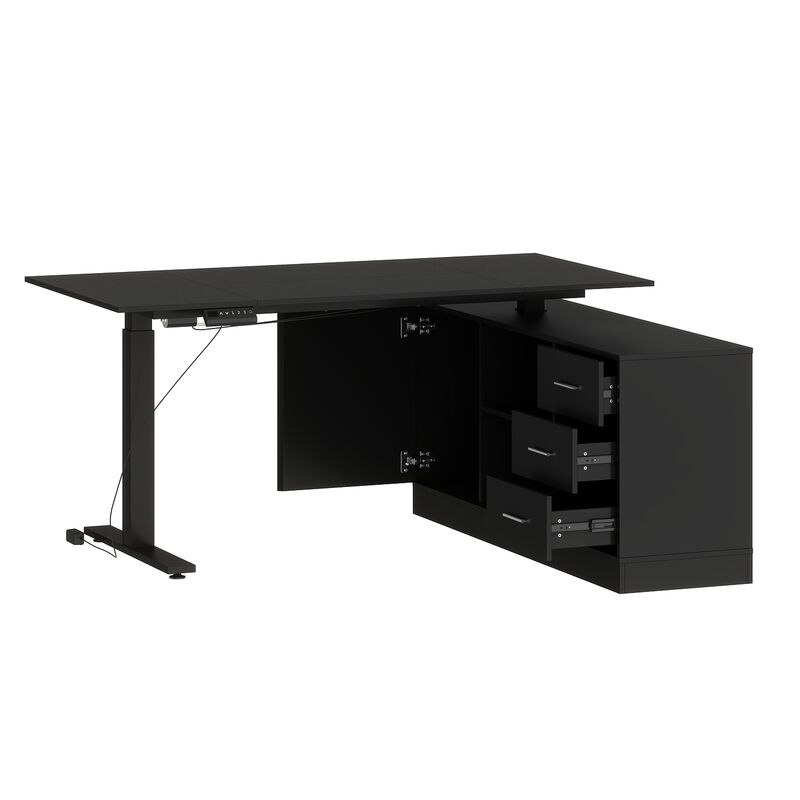 FUFU&GAGA 63-in White Modern/Contemporary L-shaped Desk Hutch Included  (63" W x 31.5" D x 29.1" H) ,Black