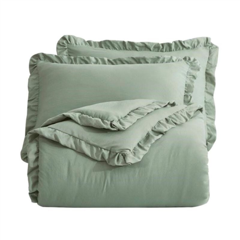 Hivvago Oversized King Sage Microfiber 3 Piece Comforter Set with Ruffled Edge Trim