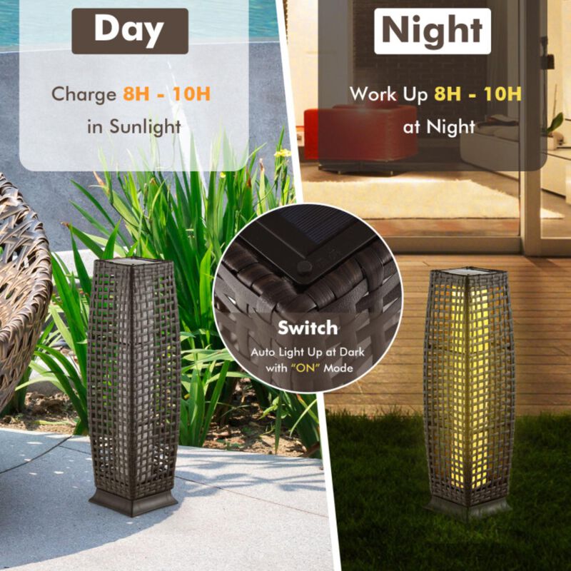 Hivvago 2 Pieces Solar-Powered Square Wicker Floor Lamps with Auto LED Light