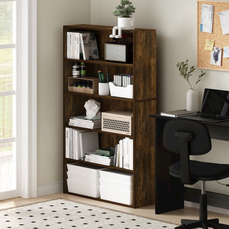 Pasir 5-Tier Open Shelf Bookcase, Bookshelf, 31.5 Inch Wide, Amber Pine