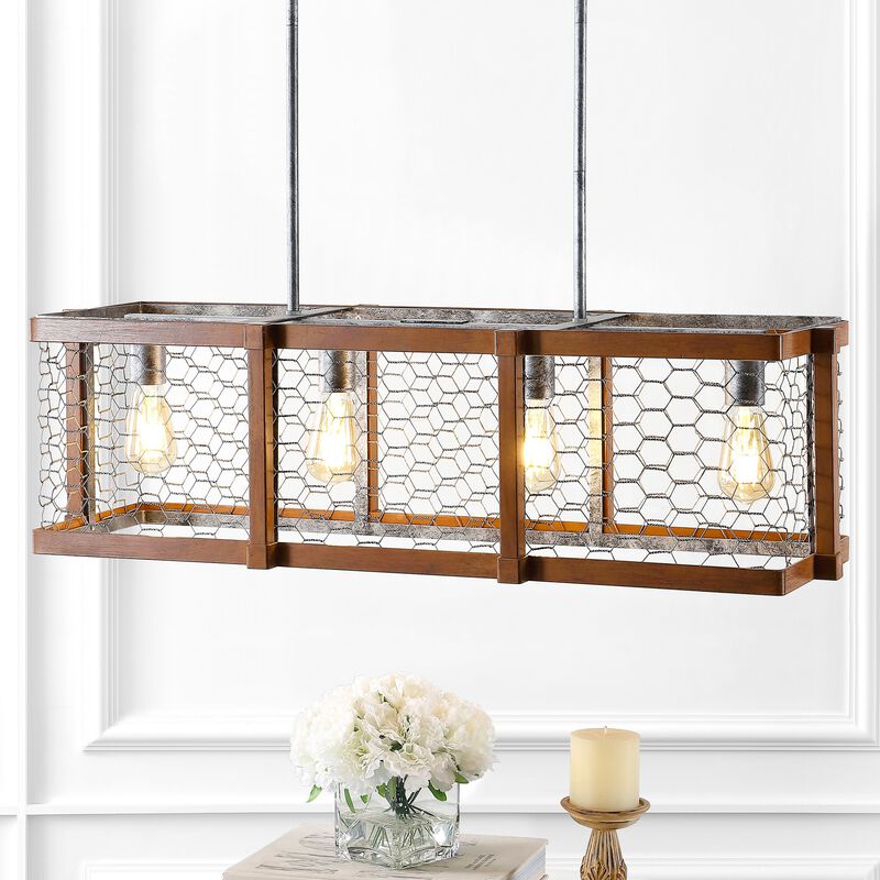 Gaines Linear 4-Light Adjustable Iron Rustic Industrial LED Pendant