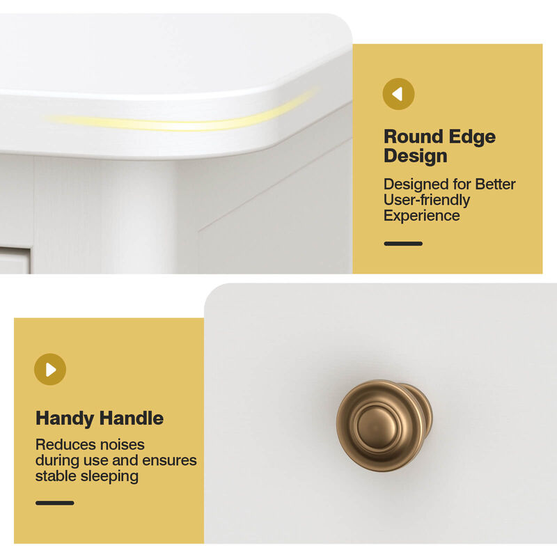 2 Tier Slim Nightstand Bedside Table with Drawer Shelf