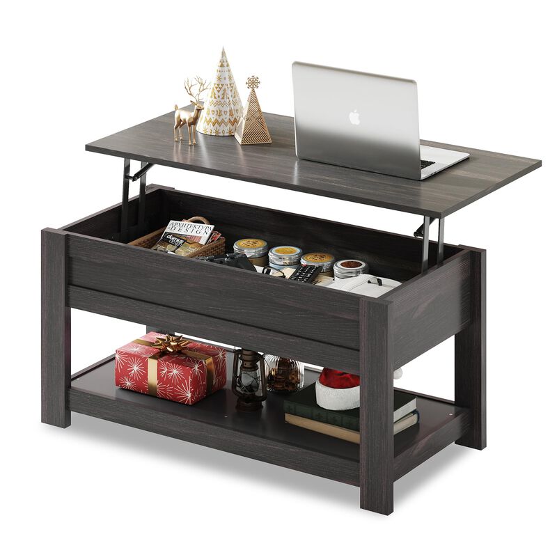 WLIVE Modern Lift Top Coffee Table,Rustic Coffee Table with Storage Shelf and Hidden Compartment,Wood Lift Tabletop for Home Liv
