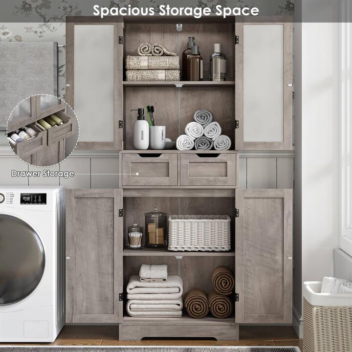 Hivvago Farmhouse Bathroom Linen Cabinet with Storage Drawers in Grey Taupe Wood Finish