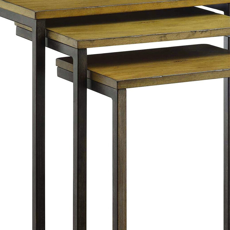 Solid Wood and Metal Nesting End Tables, Set of 3 Compact Tables for Living Room