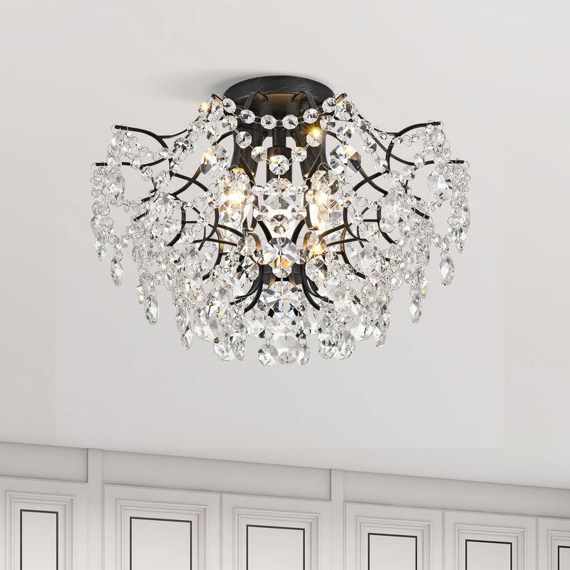 Dahlia Elegant Indoor 3-light Antique Black Crystal Flush Mount image number 1